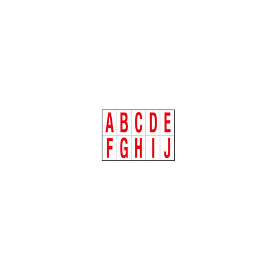 Lettere adesive da A a J - in PVC - 56 x 99 mm - 10 et/fg - 1 foglio - rosso/bianco