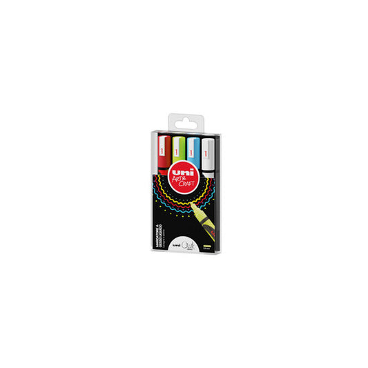 Marcatore a gesso liquido Uni Chalk Marker - punta tonda 1,80 - 2,50 mm - Uni Mitsubishi - busta 4 pezzi