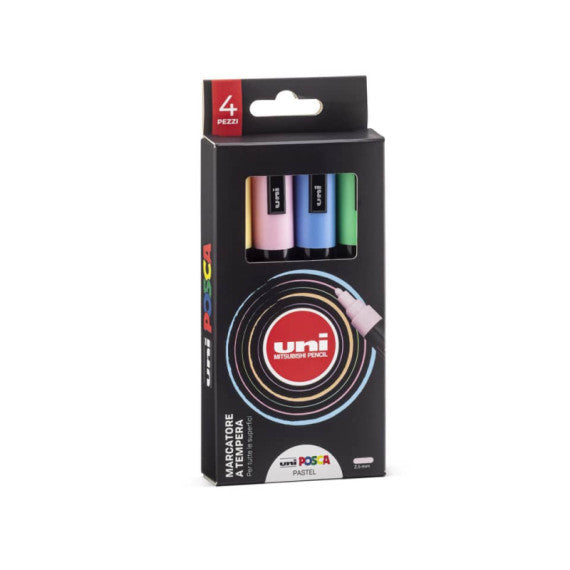 Marcatore a tempera con inchiostro pigmentato Uni Posca punta tonda 2,5 mm assortiti pastello - cf. 4 pz M PC5MP 4P