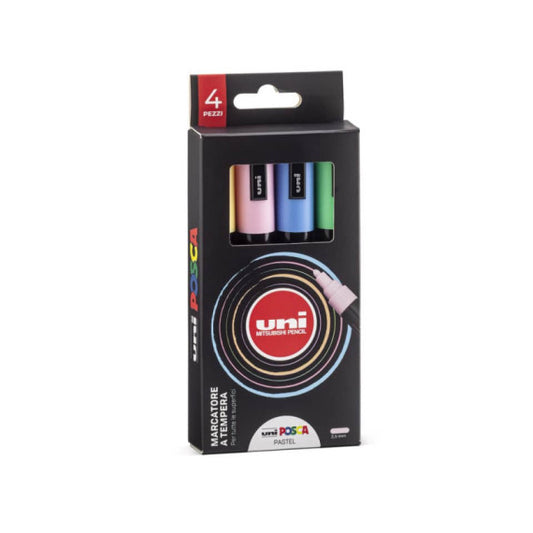 Marcatore a tempera con inchiostro pigmentato Uni Posca punta tonda 2,5 mm assortiti pastello - cf. 4 pz M PC5MP 4P