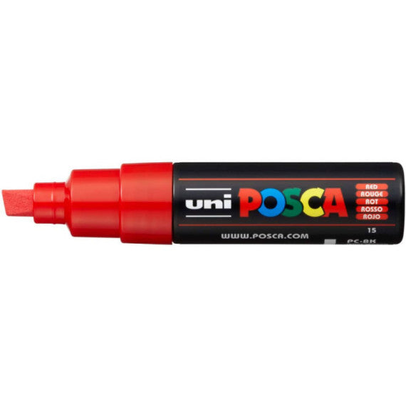 Marcatore a tempera POSCA Uni-Ball punta a scalpello 8 mm rosso M PC8K R