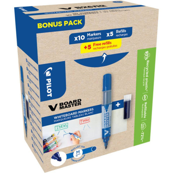 Marcatore per lavagna V BOARD MASTER Pilot blu - green pack 10 pezzi + 10 cartucce di ricambio - 000031