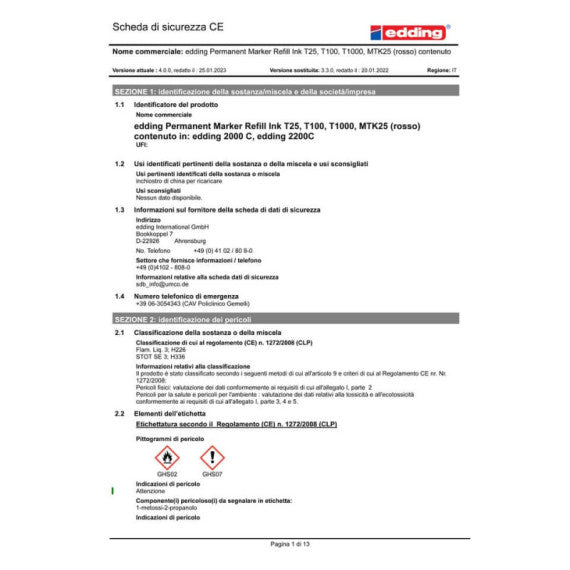 Marcatore permanente edding 2200 C punta scalpello 1-5 mm rosso E-2200C 002