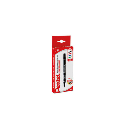 Marcatore permanente N50 - punta tonda - astuccio 4 colori assortiti - Pentel