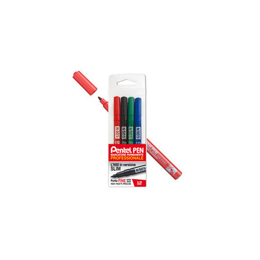 Marcatore permanente N50S - punta tonda - astuccio 4 colori assortiti - Pentel