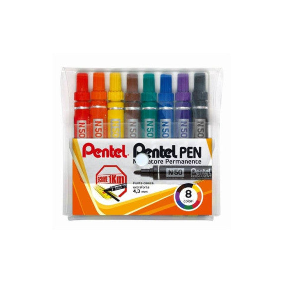 Marcatore permanente Pentel Pen N50 punta conica 4.3 mm assortiti 8 pezzi - N50-8