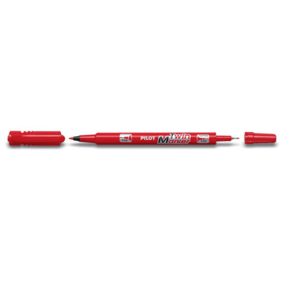 Marcatore permanente Pilot TWIN Begreen doppia punta in fibra 0,8/2 mm - rosso 040317