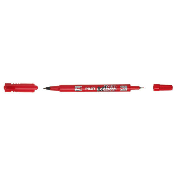 Marcatore permanente Pilot TWIN Begreen doppia punta in fibra 0,8/2 mm - rosso 040317