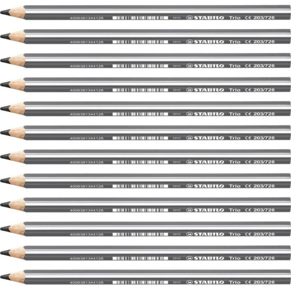 Matite colorate Stabilo Trio Maxi tratto 4,2 mm conf. 12 pezzi grigio - 203/726