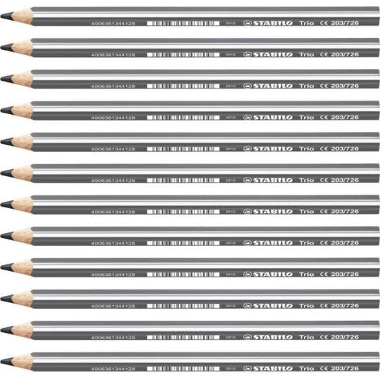 Matite colorate Stabilo Trio Maxi tratto 4,2 mm conf. 12 pezzi grigio - 203/726