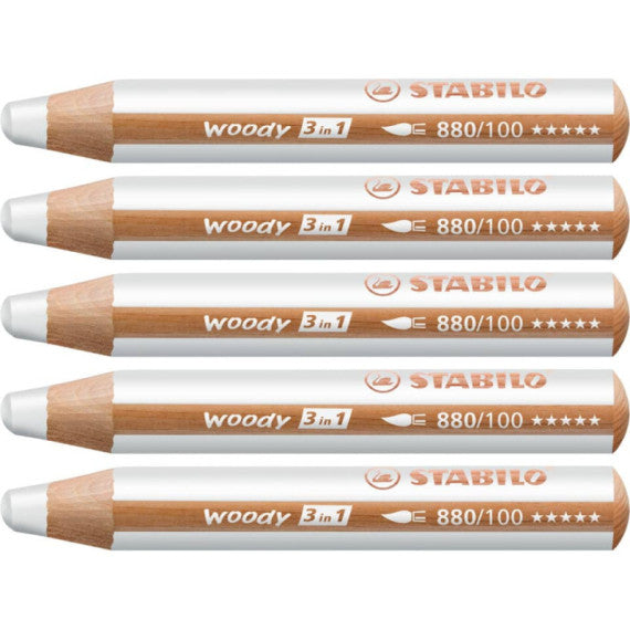 Matite colorate Stabilo Woody 3 in 1 punta larga conf. 5 pz bianco 880/100