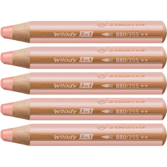 Matite colorate Stabilo Woody 3 in 1 punta larga conf. 5 pz carnicino 880/355