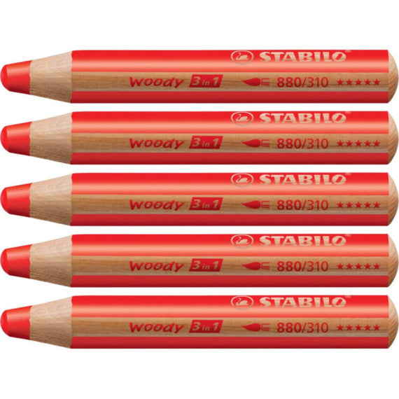 Matite colorate Stabilo Woody 3 in 1 punta larga conf. 5 pz rosso carminio 880/310