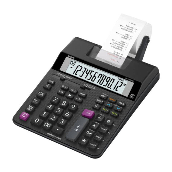 Mini calcolatrice scrivente Casio con batteria, stampa a 2 colori e display a 12 cifre - HR-200RCE-W-EC