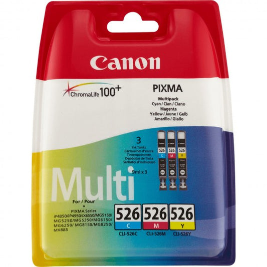 MULTIPACK CANON CLI-526C-M-Y 4541B009 CARTUCCE ORIGINALI PER CANON IP 4850,MG 5150,MG 5250 CLI526 C-M-Y CAPACITA 9ML