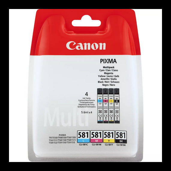 Multipack Canon CLI-581 BK/C/M/Y 2103C004AA cartuccia originale per Canon TS6150,8150,9150,TR7550,8550 cli-581x4 da 5.6ml
