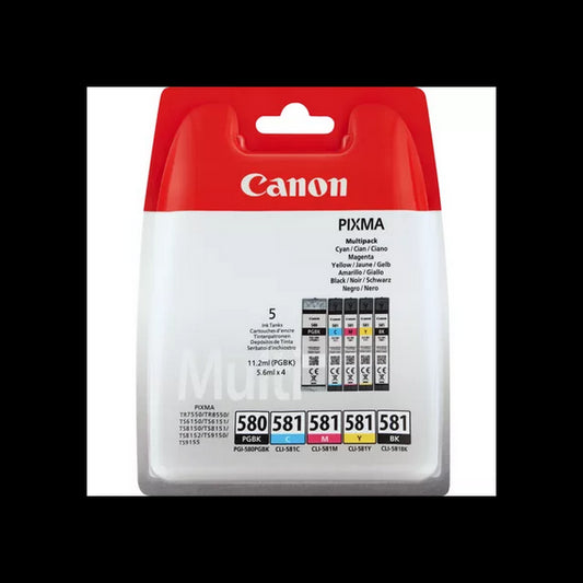 MULTIPACK CANON PGI-580PGBK CLI-581C-M-Y-BK 2078C005 CARTUCCIA ORIGINALE PER CANON TS6150,8150,9150,TR7550,8550 5 CARTUCCE