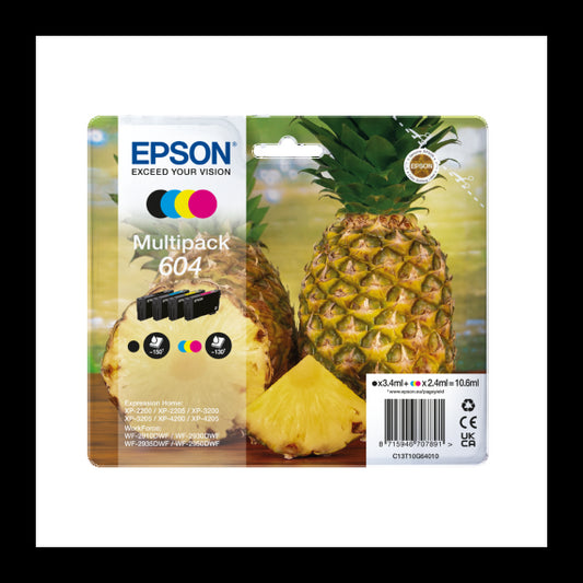 MULTIPACK EPSON 604 BK-C-M-Y ANANAS C13T10G64010 CARTUCCIA ORIGINALE PER EPSON XP 2200,3200,4200,WF 2910,2930,2950 T604