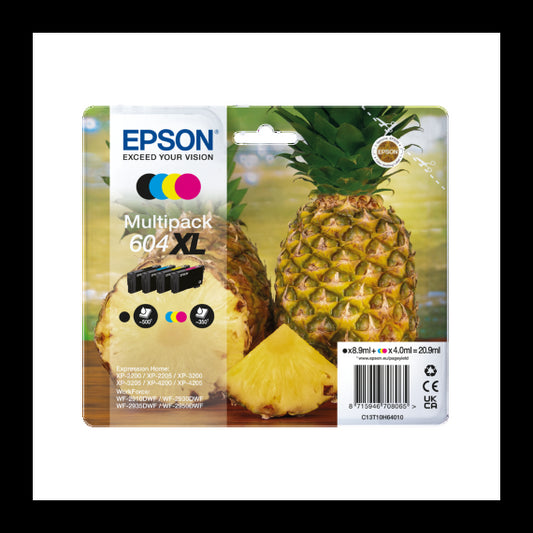 MULTIPACK EPSON 604XL BK-C-M-Y ANANAS C13T10H64010 CARTUCCIA ORIGINALE PER EPSON XP 2200,3200,4200,WF 2910,2930,2950 T604XL