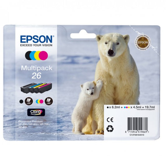 MULTIPACK EPSON T2616 26 BK-C-M-Y C13T26164010 CARTUCCIA ORIGINALE EPSON EXPRESSION PREMIUM XP600 XP605 XP700 XP800 26