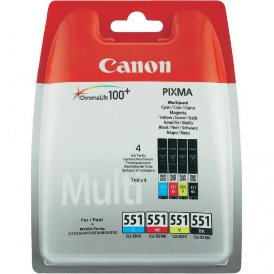MULTIPACK ORIGINALE CANON CLI-551BK-C-M-Y 6509B008 6509B009 PER CANON IP 7250 MG5450 MG6350 CLI-551
