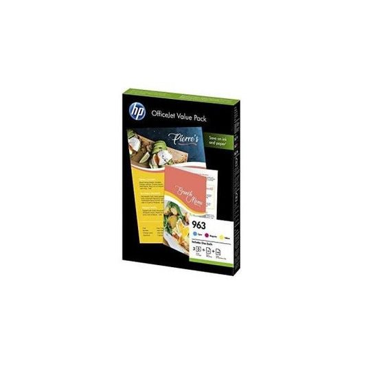 MULTIPACK ORIGINALE HP 963 CIANO MAGENTA GIALLO 6JR42AE + 25FF CARTA LUCIDA HP 180GR + 100FF CARTA HP 90gr PER HP OFFICEJET 9010