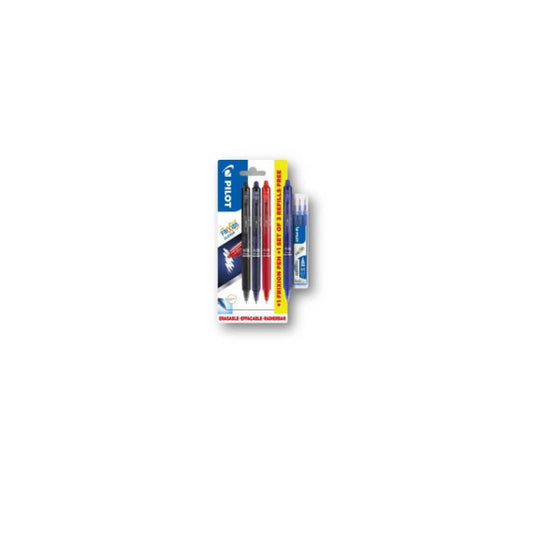 Multipack Pilot Frixion 3 penne a sfera (nero/rosso/blu) + 1 Frixion Clicker blu 0,7 mm + 3 refill Frixion blu - 006807