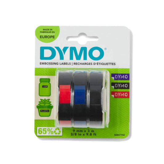 Nastri a rilievo per etichettatrici Dymo vinile 9 mm x 3 m assortiti blister da 3 - S0847750