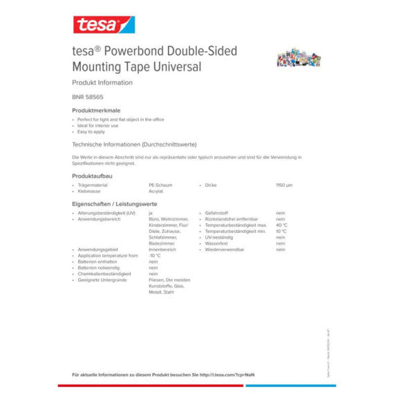 Nastri biadesivi tesa Powerbond Universale 19 mm x 1,5 m bianco 58565-00001-00