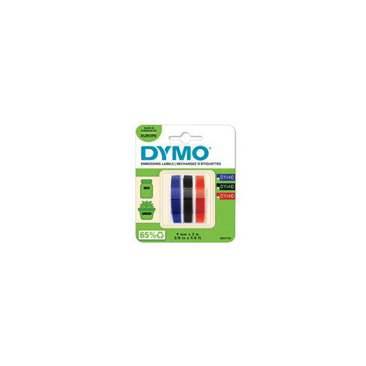 Nastro a rilievo - 9 mm x 3 mt - nero/rosso/blu - Dymo - blister 3 nastri