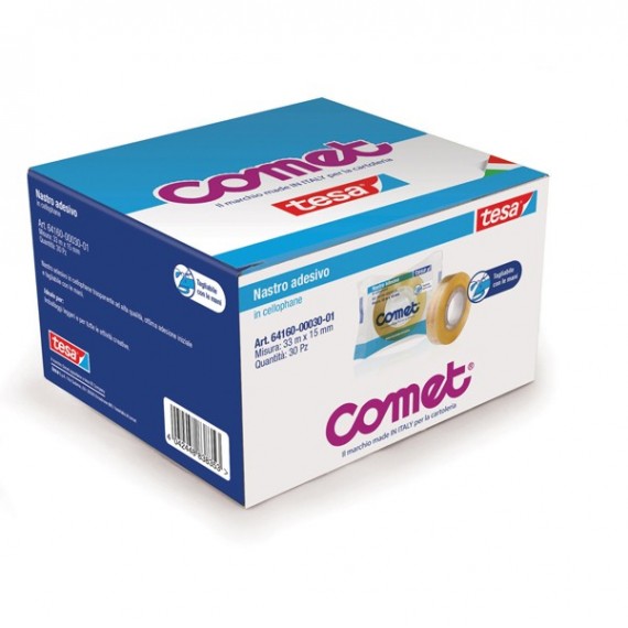 Nastro adesivo - 1,5 cm x 33 m - cellophane - trasparente - Comet