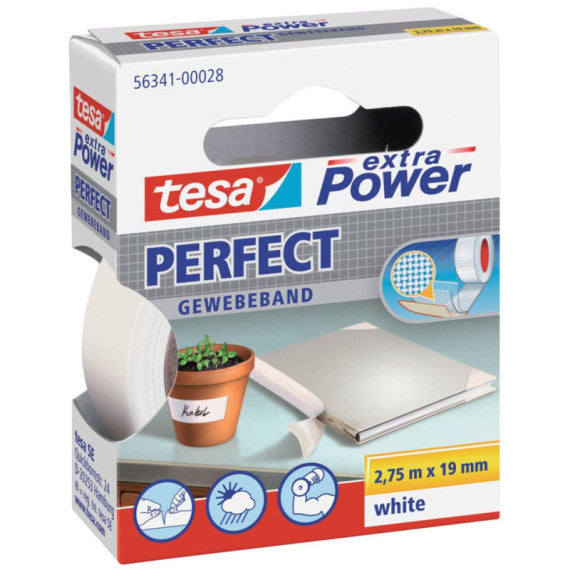 Nastro adesivo in tela tesa extra Power®Perfect plastificato 19 mm x 2,75 m bianco - 56341-00028-03