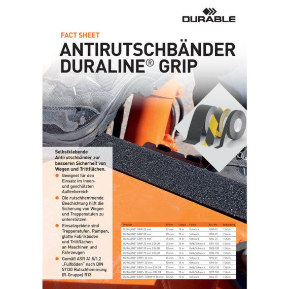 Nastro antiscivolo adesivo DURALINE® GRIP+ 50mm - giallo/nero Durable 1097-130