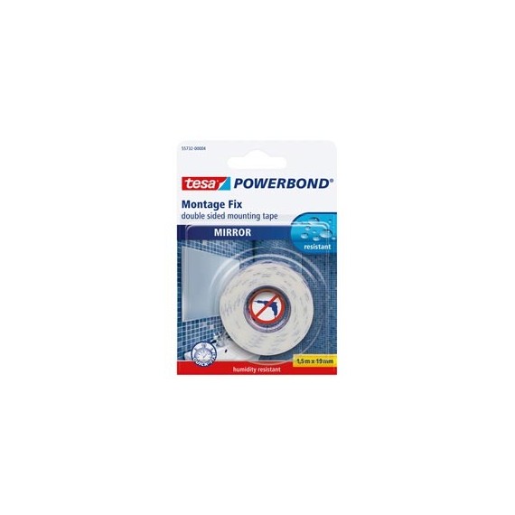 Nastro biadesivo Tesa Powerbond - per specchi - 1,9 cm x 1,5 m - bianco - Tesa - blister 1 pezzo