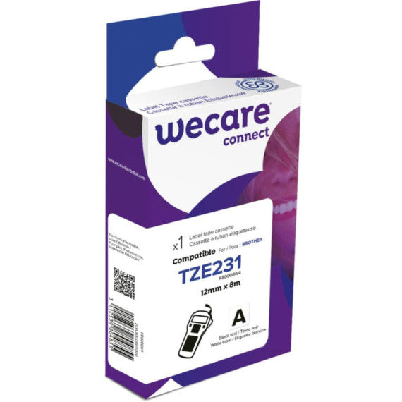 Nastro compatibile Brother 12 mm x 8 mt Wecare nero/bianco K80008W4