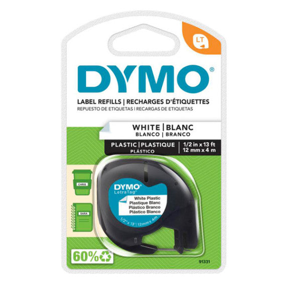 Nastro Letratag 912010 - in plastica - 12 mm x 4 mt - bianco - Dymo