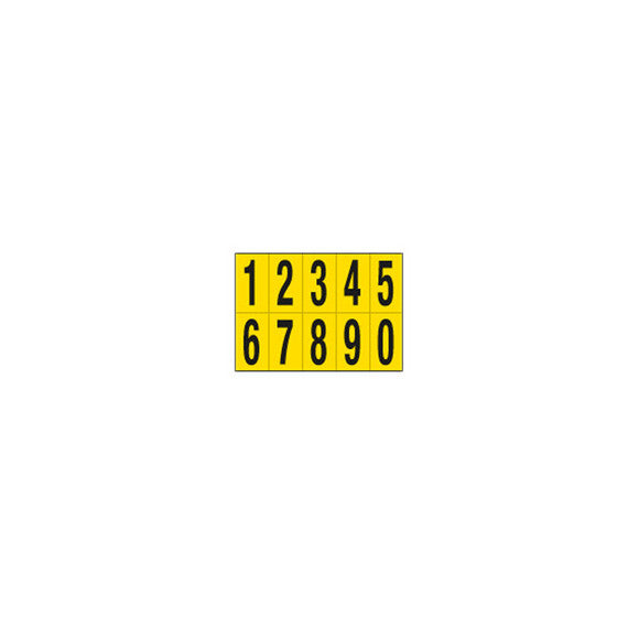 Numeri adesivi da 0 a 9 - in PVC - 56 x 99 mm - 10 et/fg - 1 foglio - nero/giallo