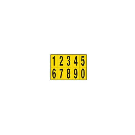 Numeri adesivi da 0 a 9 - in PVC - 56 x 99 mm - 10 et/fg - 1 foglio - nero/giallo