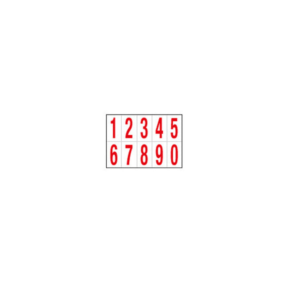 Numeri adesivi da 0 a 9 - in PVC - 56 x 99 mm - 10 et/fg - 1 foglio - rosso/bianco