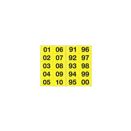 Numero adesivo da 01 a 99 - 44 x 34 mm - 10 et/fg - 10 fogli - nero/giallo