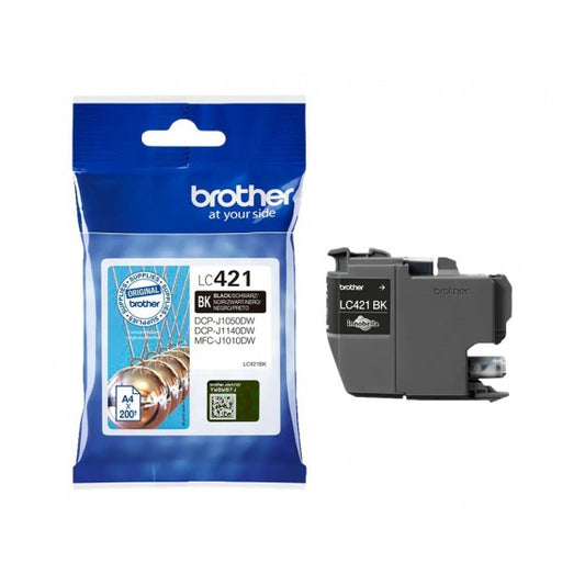 ORIGINALE BROTHER LC421BK NERA CARTUCCIA ORIGINALE PER BROTHER DCP-J1050DW,J1140DW,MFC-J1010DW LC-421 200 PAGINE