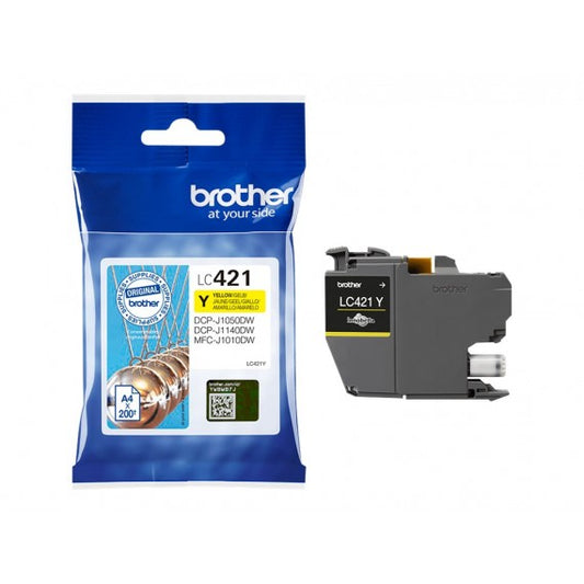 ORIGINALE BROTHER LC421Y GIALLA CARTUCCIA ORIGINALE PER BROTHER DCP-J1050DW,J1140DW,MFC-J1010DW LC-421 200 PAGINE