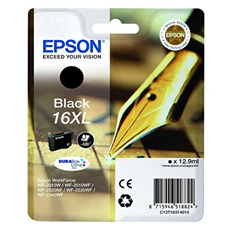ORIGINALE EPSON T1631XL NERA PER EPSON WF2010W 2510WF 2520NF 2530WF C13T16314012 16XL CAPACITA 12,9ML