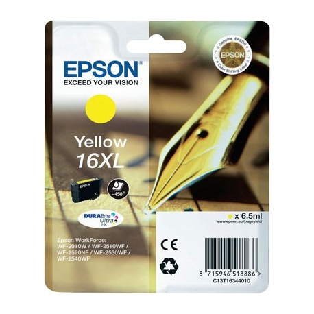 ORIGINALE EPSON T1634XL GIALLA PER EPSON WF2010W 2510WF 2520NF 2530WF C13T16344012 16XL CAPACITA 6,5ML