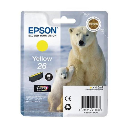 ORIGINALE EPSON T2614 GIALLA C13T26144010 EPSON EXPRESSION PREMIUM XP600 XP605 XP700 XP800 26 CAPACITA 4.5ML 300 PAGINE
