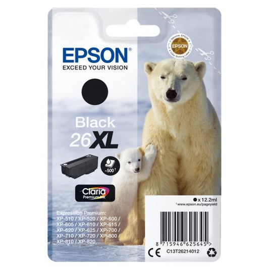 ORIGINALE EPSON T2621 NERA C13T26214012 EPSON EXPRESSION PREMIUM XP600 XP605 XP700 XP800 26XL CAPACITA 12.2ML
