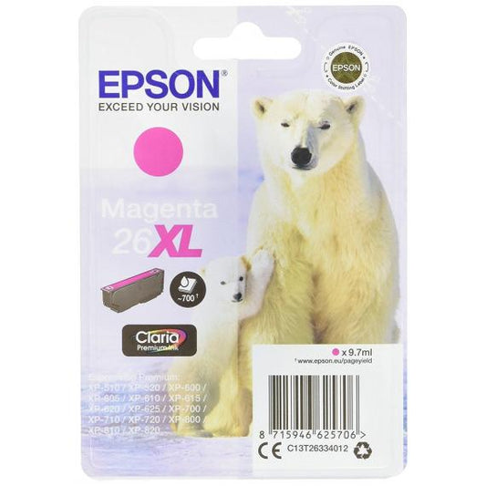 ORIGINALE EPSON T2633 MAGENTA C13T26334012 EPSON EXPRESSION PREMIUM XP600 XP605 XP700 XP800 26XL CAPACITA 9.7ML 700 PAGINE