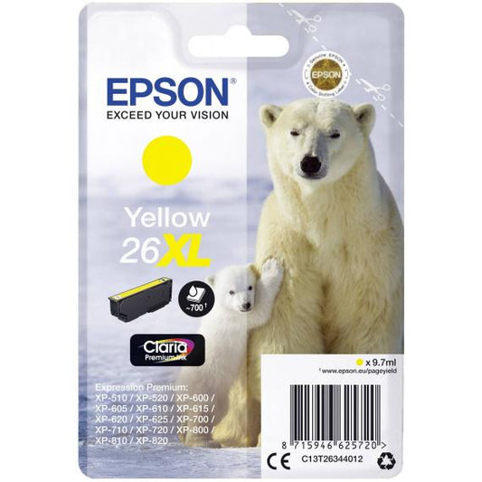 ORIGINALE EPSON T2634 GIALLA C13T26344012 EPSON EXPRESSION PREMIUM XP600 XP605 XP700 XP800 26XL CAPACITA 9.7ML 700 PAGINE