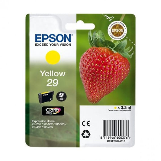 ORIGINALE EPSON T2984 GIALLA PER EPSON EXPRESSION HOME XP235 XP332 XP335 XP432 XP435 2984 29 C13T29844012 CAPACITA 180 PAGINE