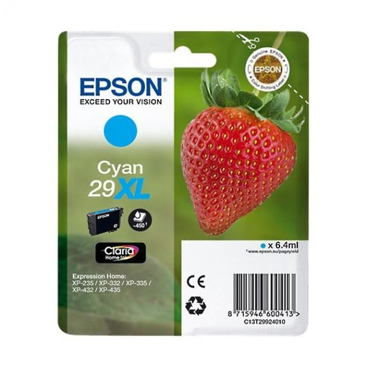 ORIGINALE EPSON T2992XL CIANO PER EPSON EXPRESSION HOME XP235 XP332 XP335 XP432 XP435 2991 29XL C13T29924010 CAPACITA 6,4ML